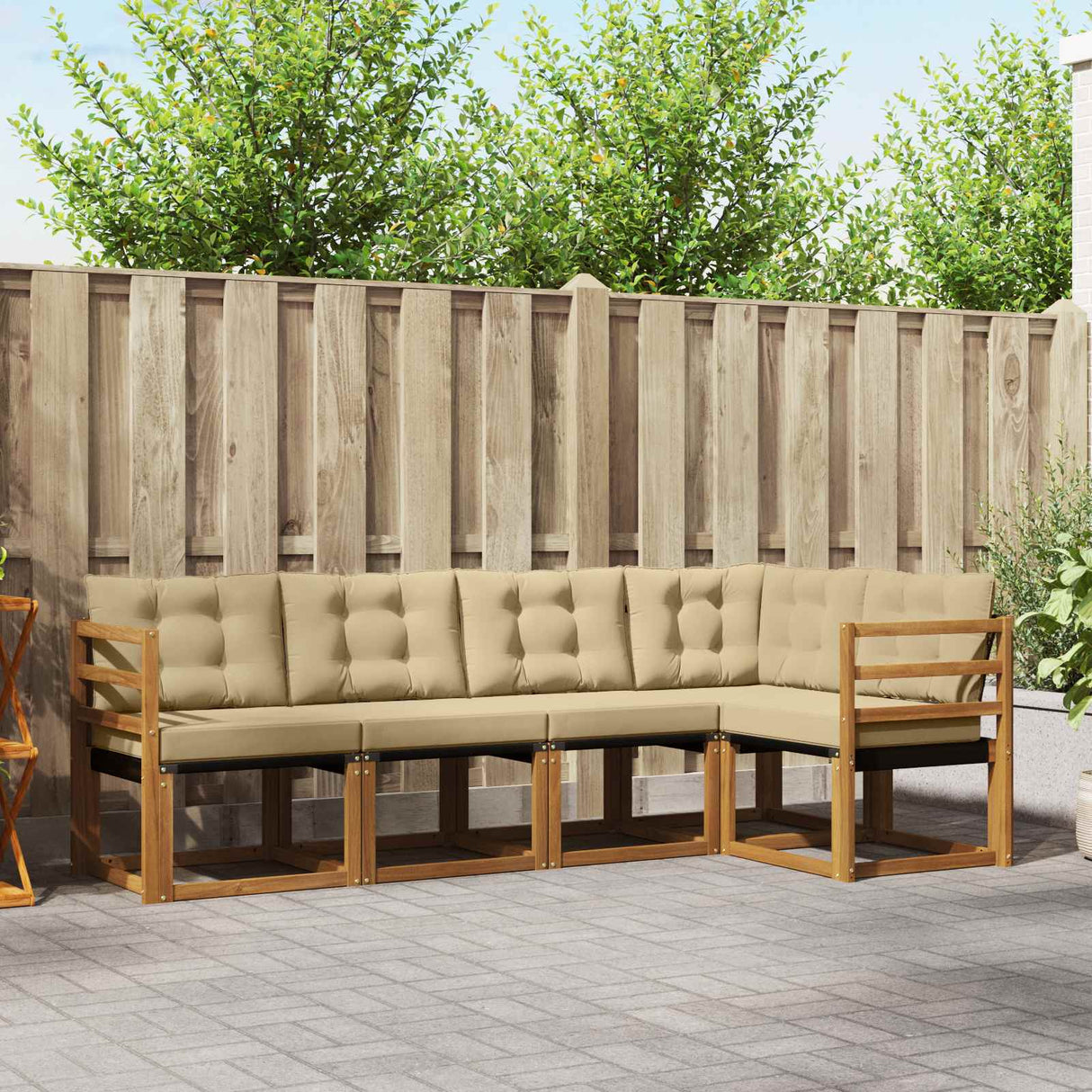 vidaXL Buiten bank set met kussen 5 pcs Natuurlijk en Crème