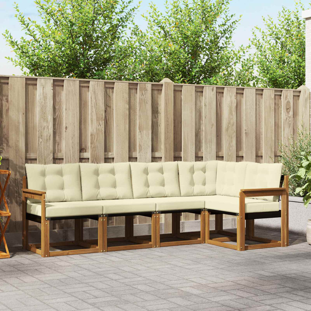 vidaXL Buiten bank set met kussen 5 pcs Natuurlijk en Crème