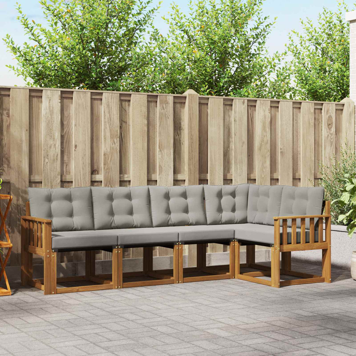 vidaXL Buiten bank set met kussen 5 pcs Natuurlijk en Crème