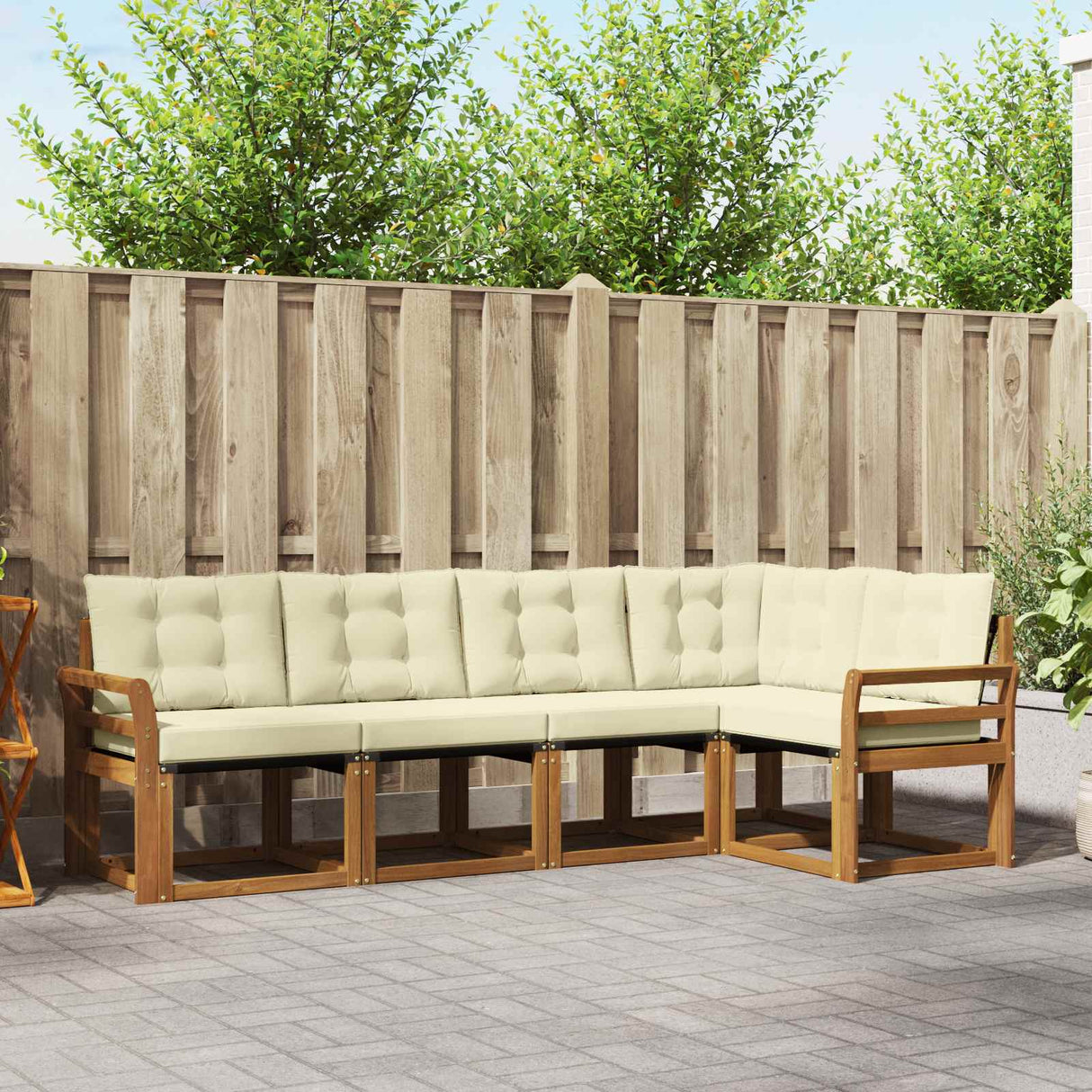 vidaXL Buiten bank set met kussen 5 pcs Natuurlijk en Crème