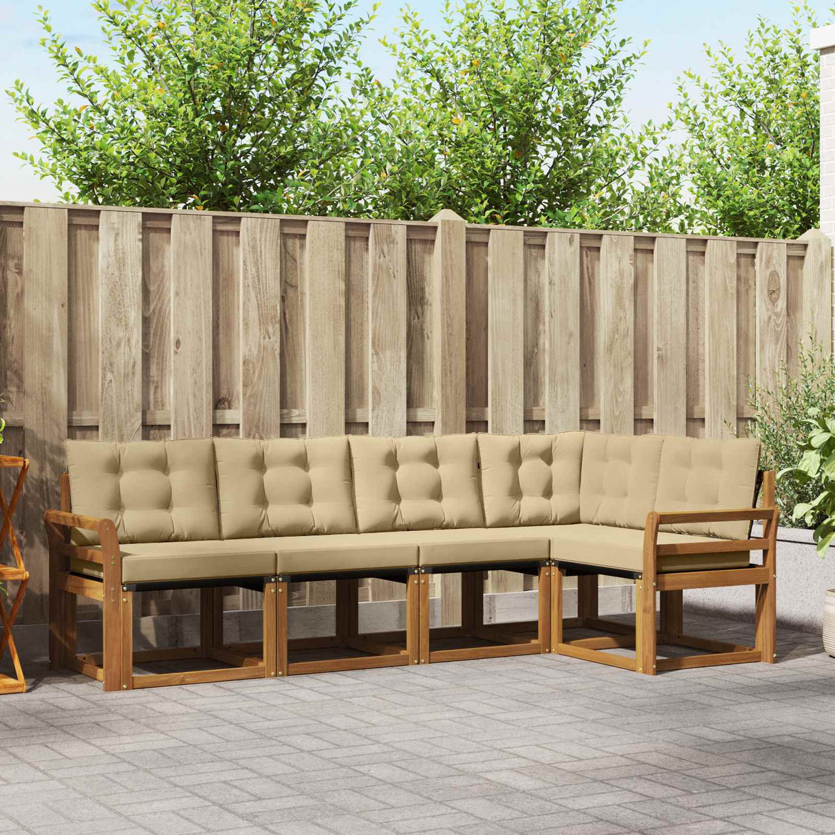 vidaXL Buiten bank set met kussen 5 pcs Natuurlijk en Crème