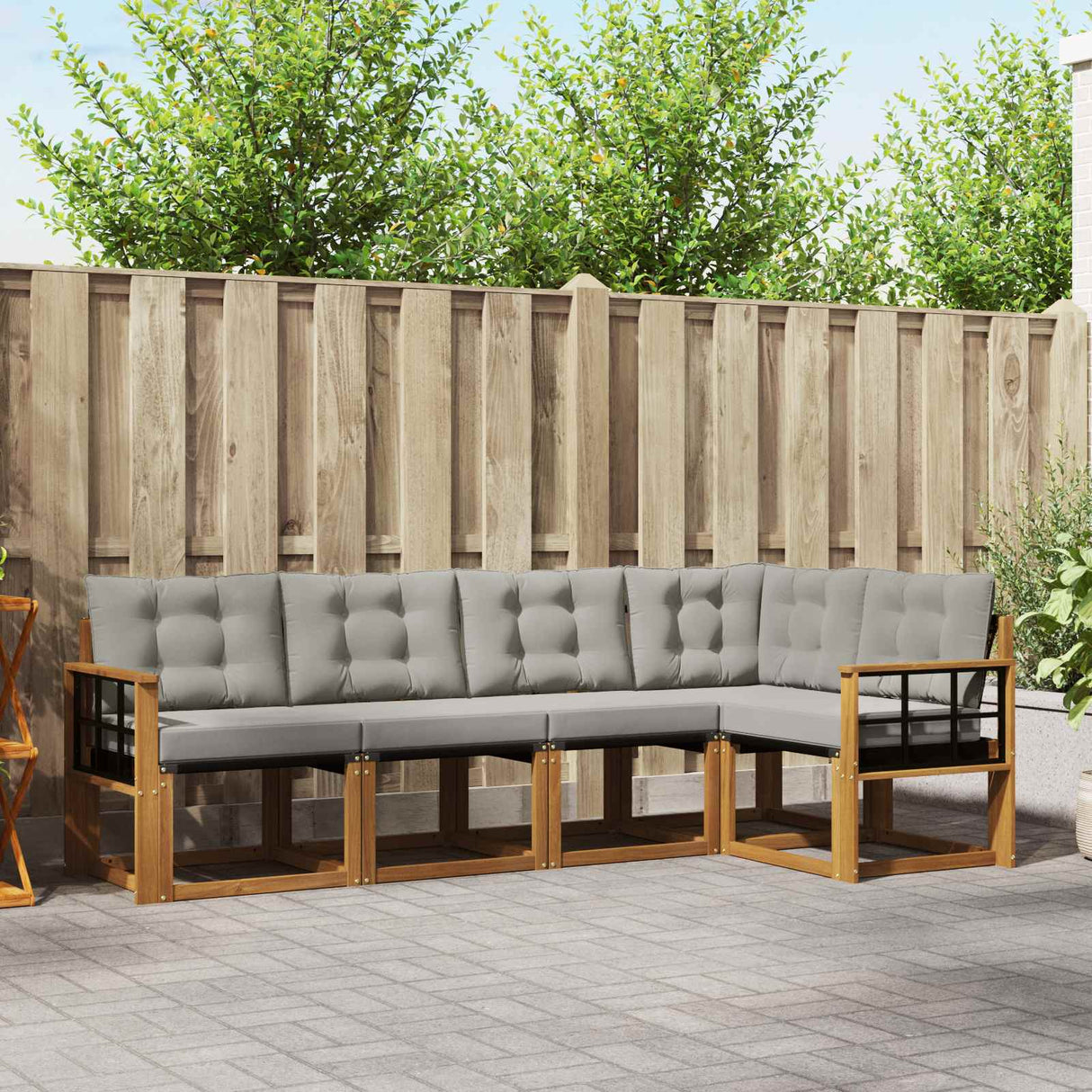 vidaXL Buiten bank set met kussen 5 pcs Natuurlijk en Crème