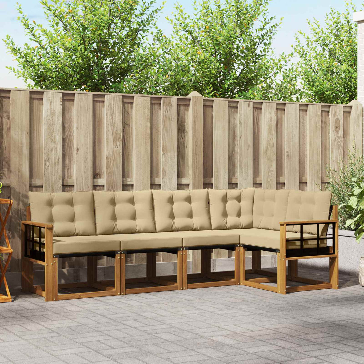 vidaXL Buiten bank set met kussen 5 pcs Natuurlijk en Crème