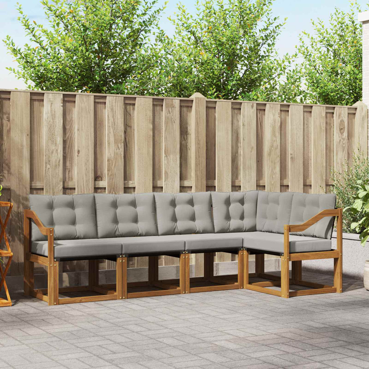 vidaXL Buiten bank set met kussen 5 pcs Natuurlijk en Crème