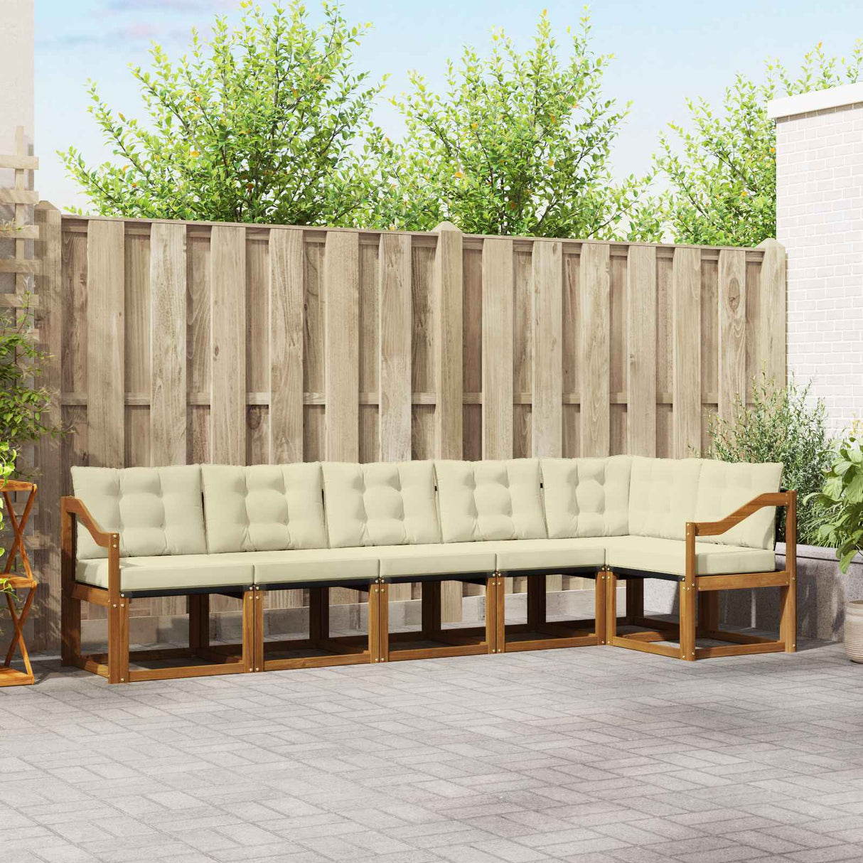 vidaXL Buiten bank set met kussen 6 pcs Natuurlijk en Crème