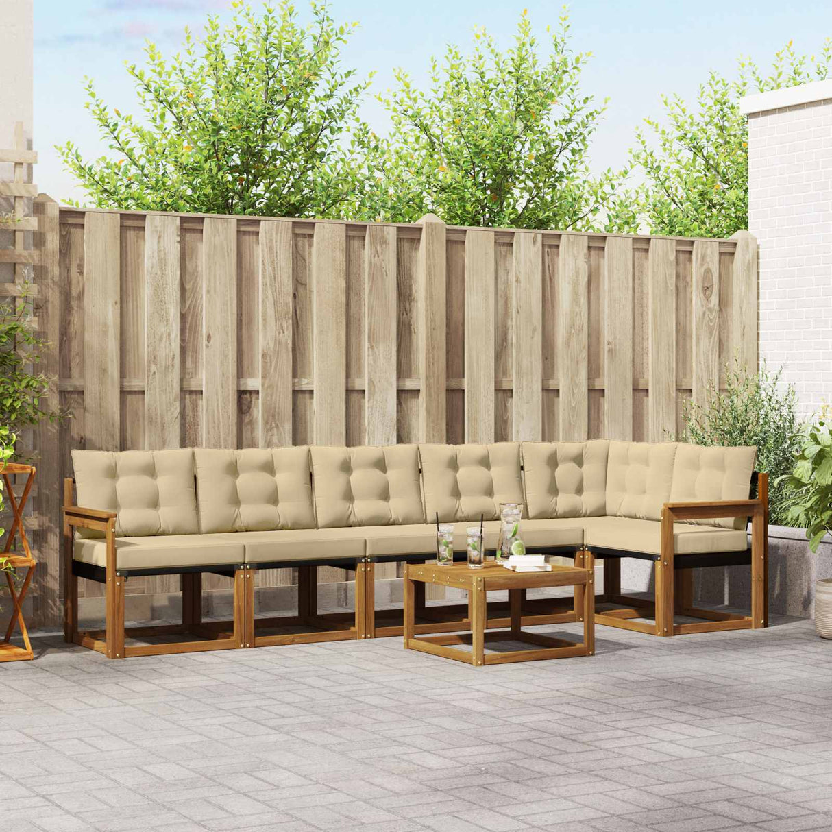 vidaXL Outdoor Sofa Set with Cushions 7 pcs Natural and Cream