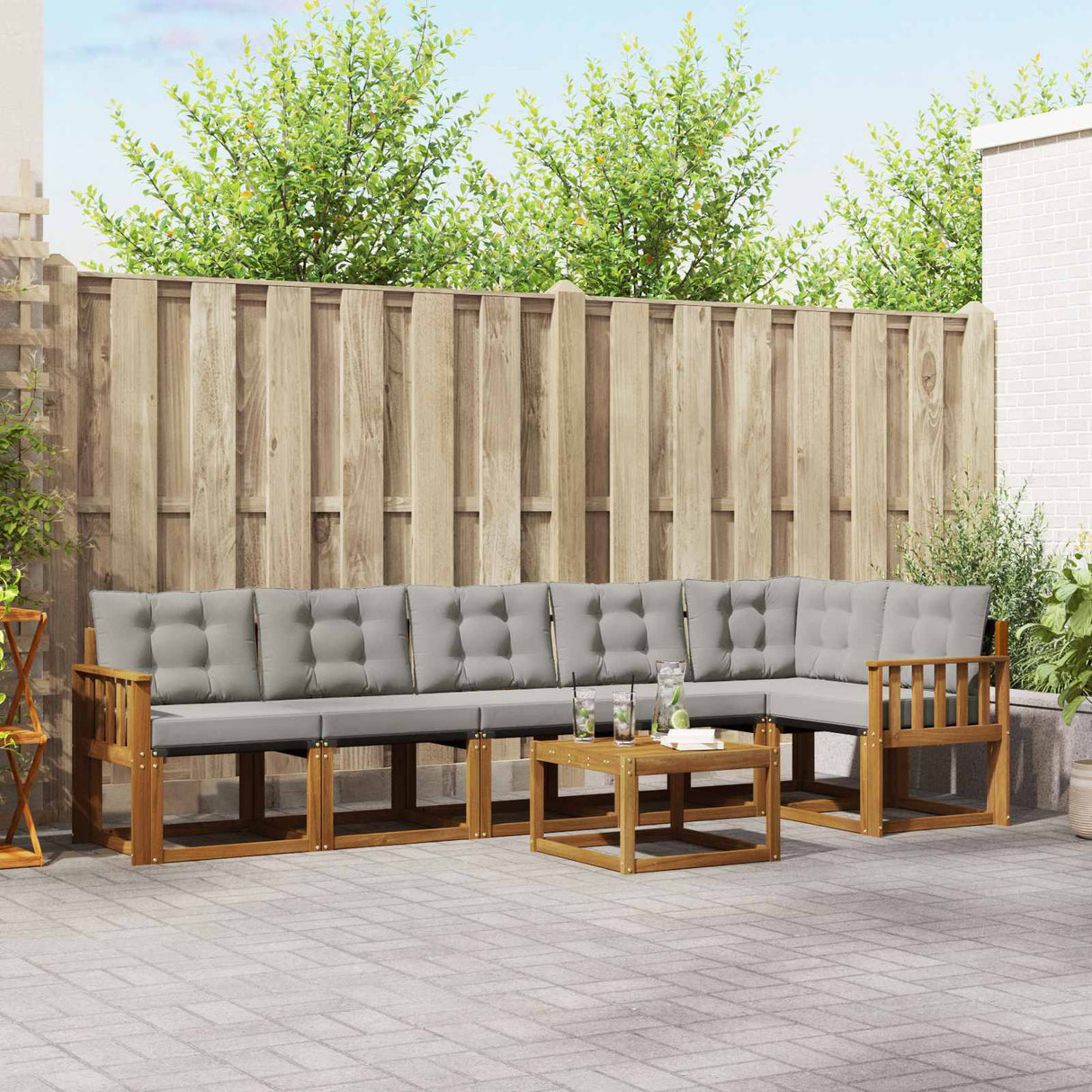 vidaXL Outdoor Sofa Set with Cushions 7 pcs Natural and Cream