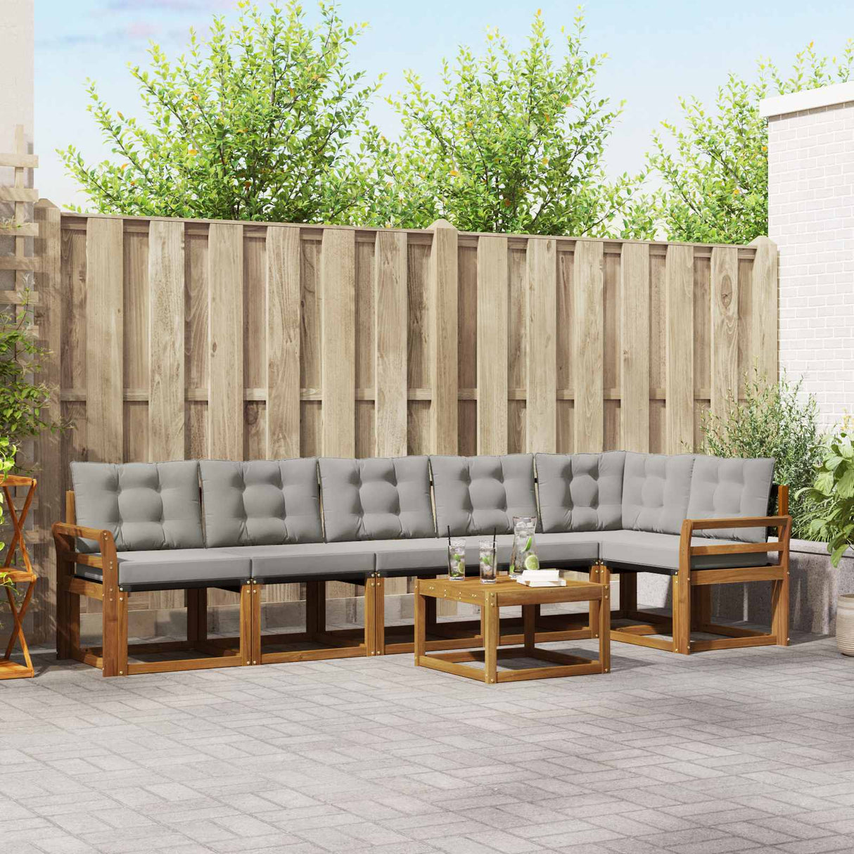 vidaXL Outdoor Sofa Set with Cushions 7 pcs Natural and Cream