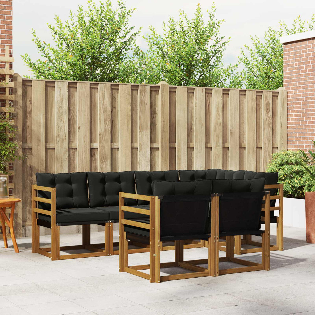 vidaXL Buiten bank set met kussen 7 pcs Natuurlijk en Crème