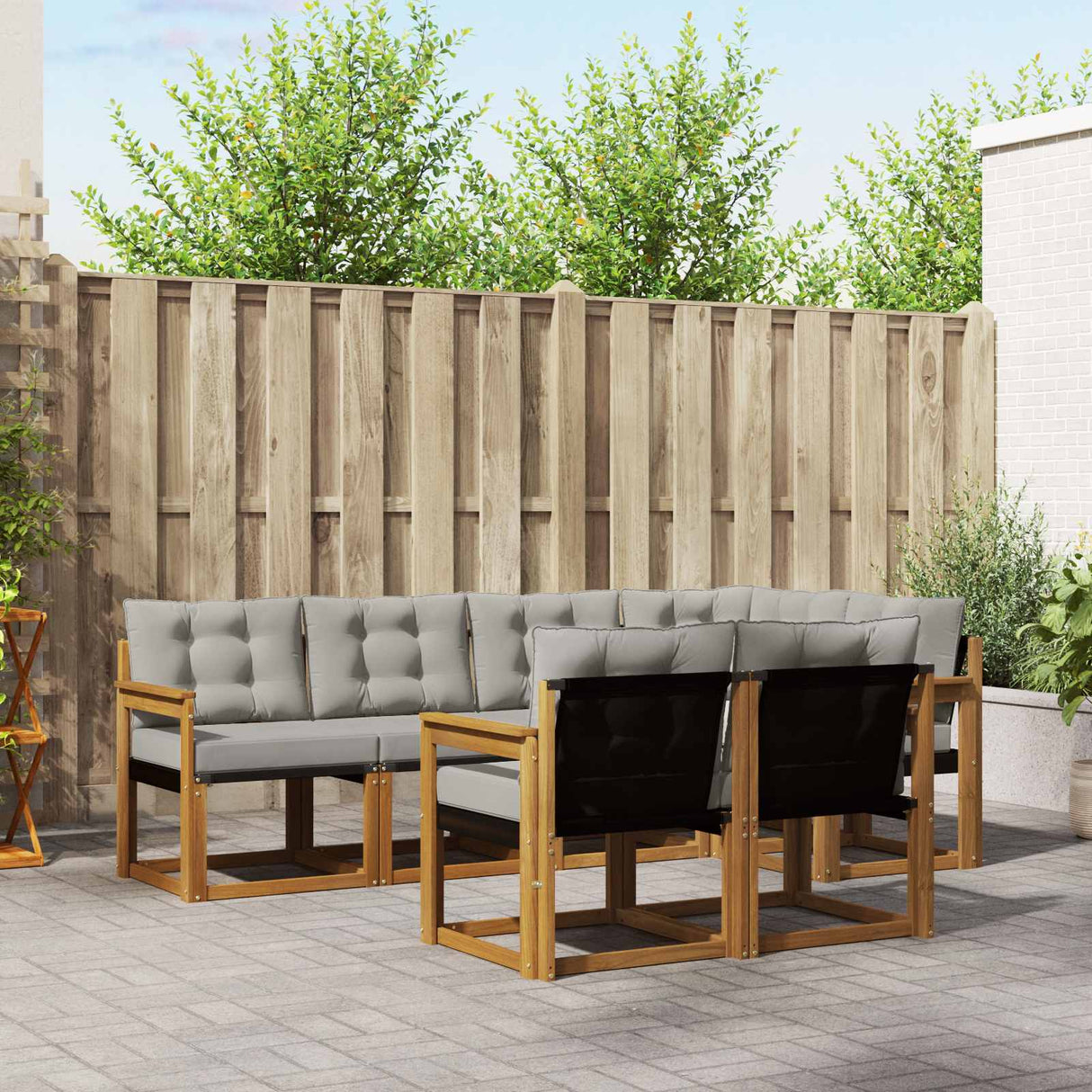 vidaXL Buiten bank set met kussen 7 pcs Natuurlijk en Crème