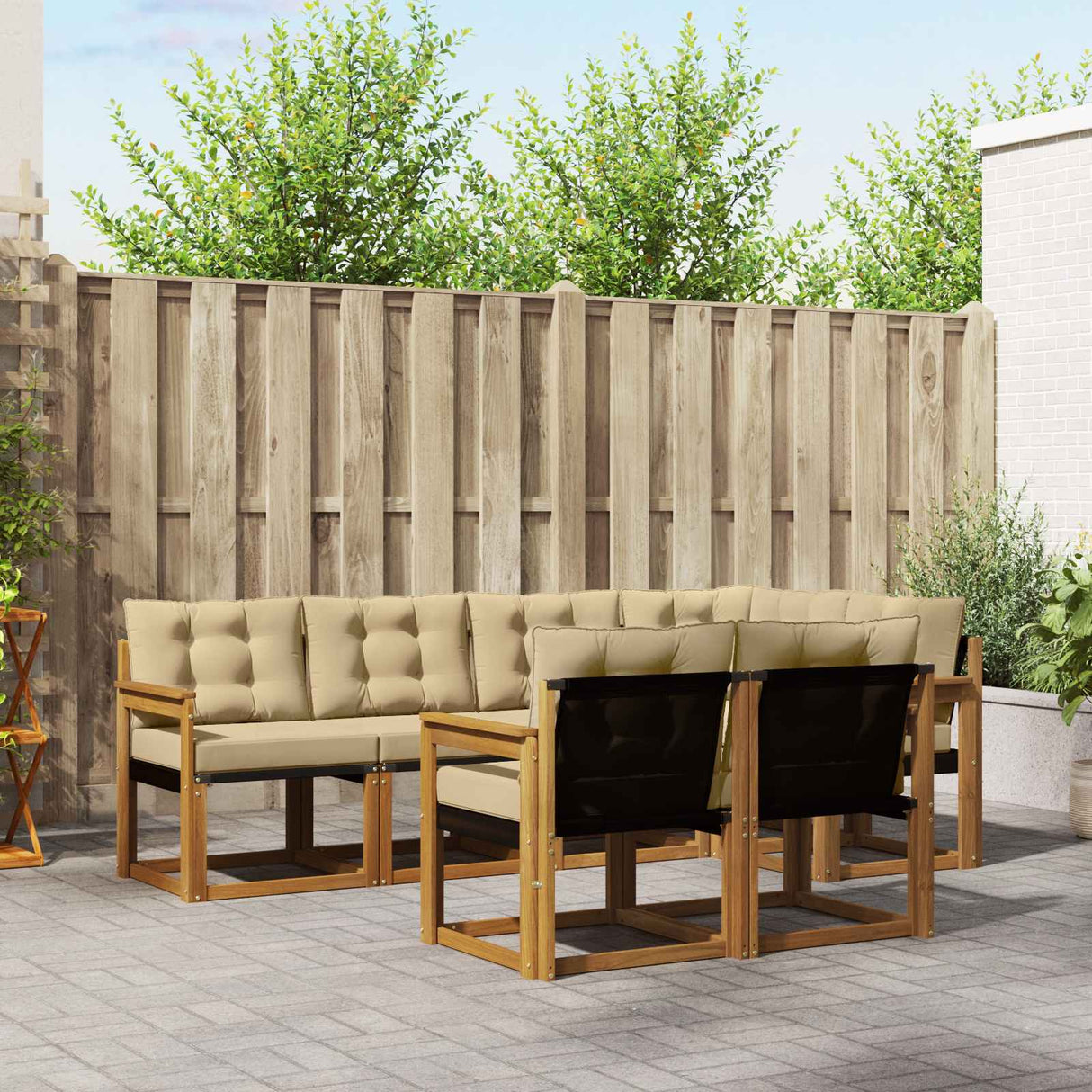vidaXL Buiten bank set met kussen 7 pcs Natuurlijk en Crème