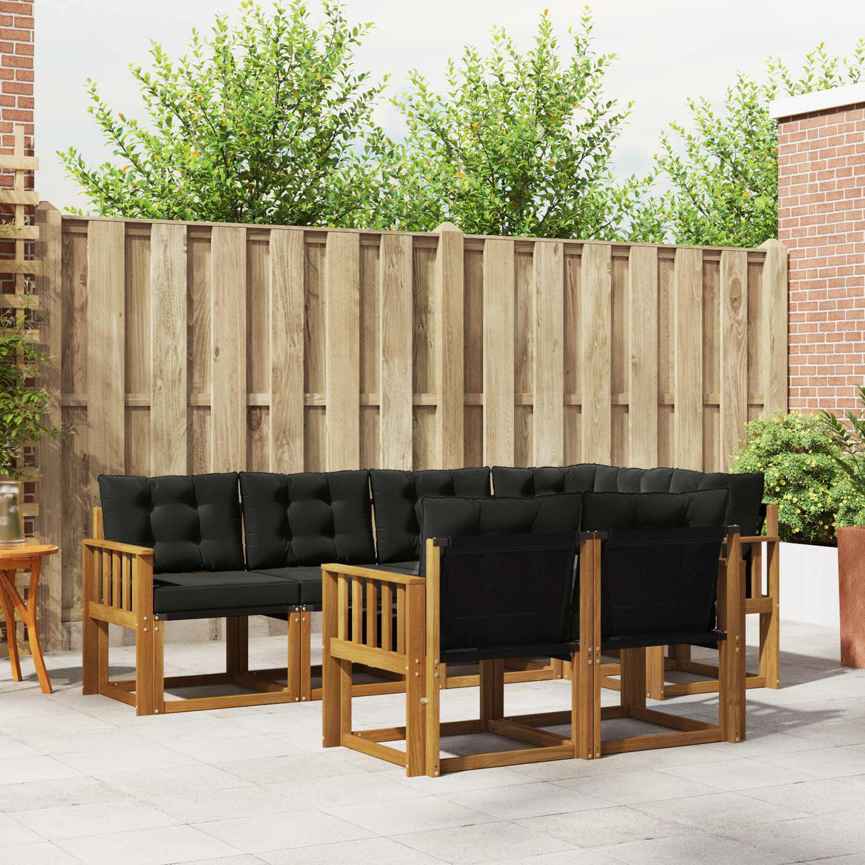 vidaXL Buiten bank set met kussen 7 pcs Natuurlijk en Crème
