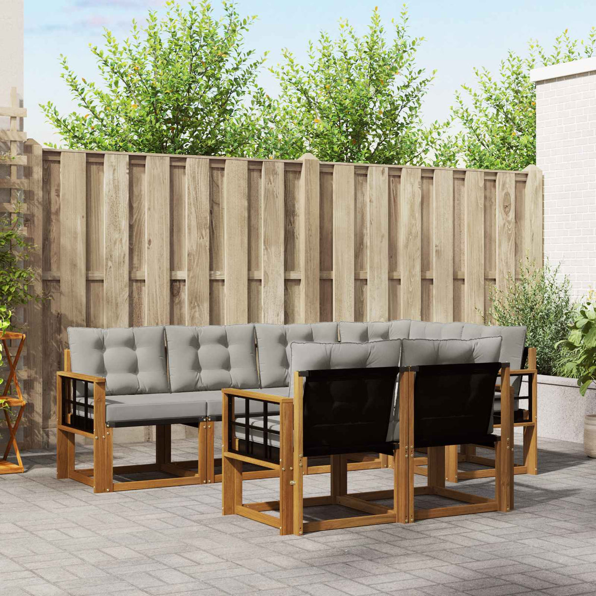 vidaXL Buiten bank set met kussen 7 pcs Natuurlijk en Crème