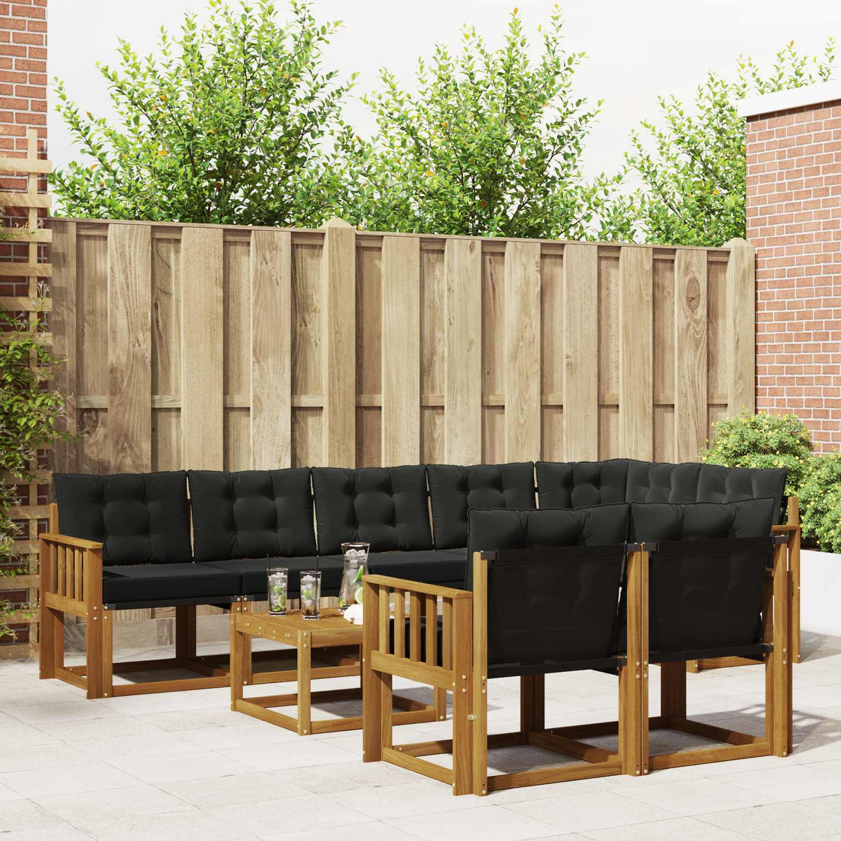 vidaXL Buiten bank set met kussen 9 pcs Natuurlijk en Crème