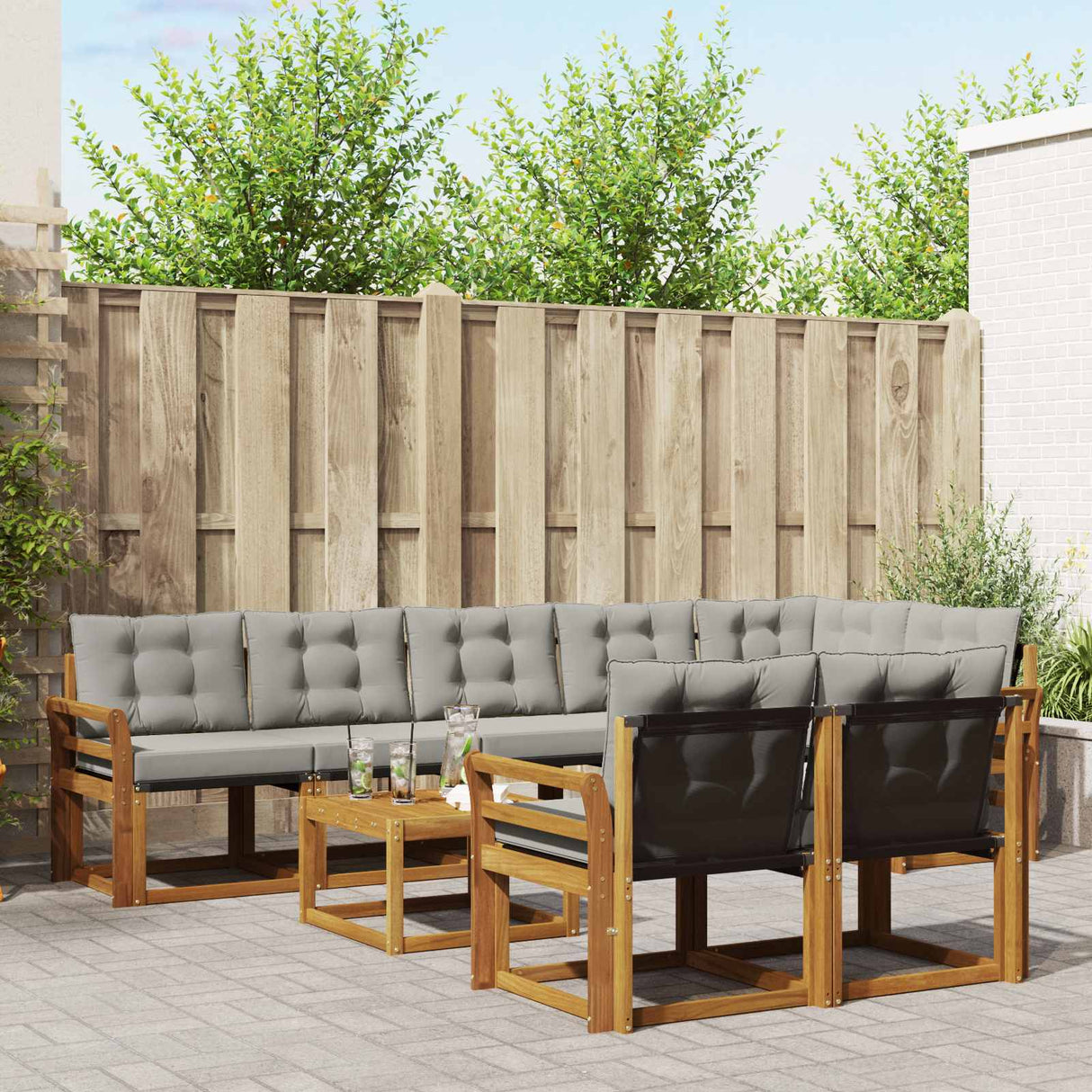 vidaXL Buiten bank set met kussen 9 pcs Natuurlijk en Crème