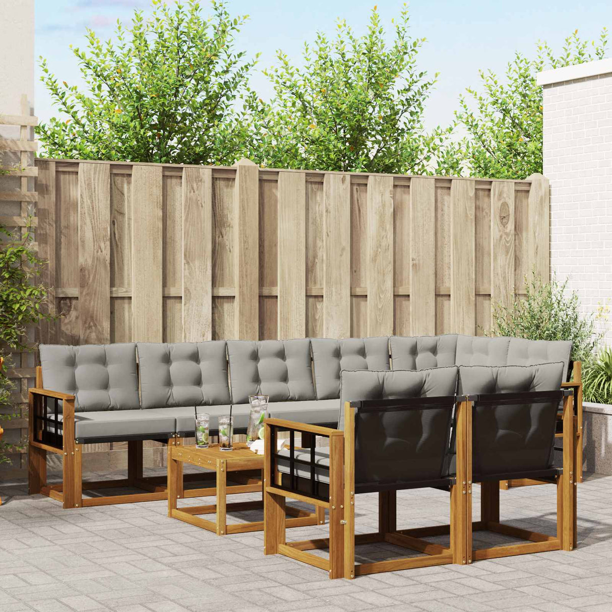 vidaXL Buiten bank set met kussen 9 pcs Natuurlijk en Crème