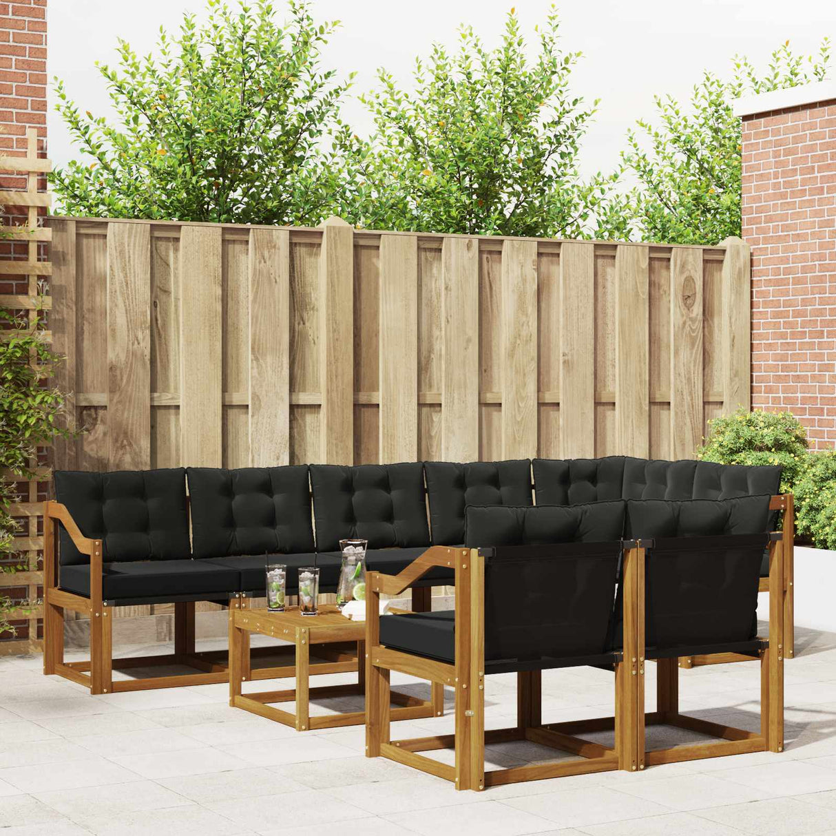 vidaXL Buiten bank set met kussen 9 pcs Natuurlijk en Crème