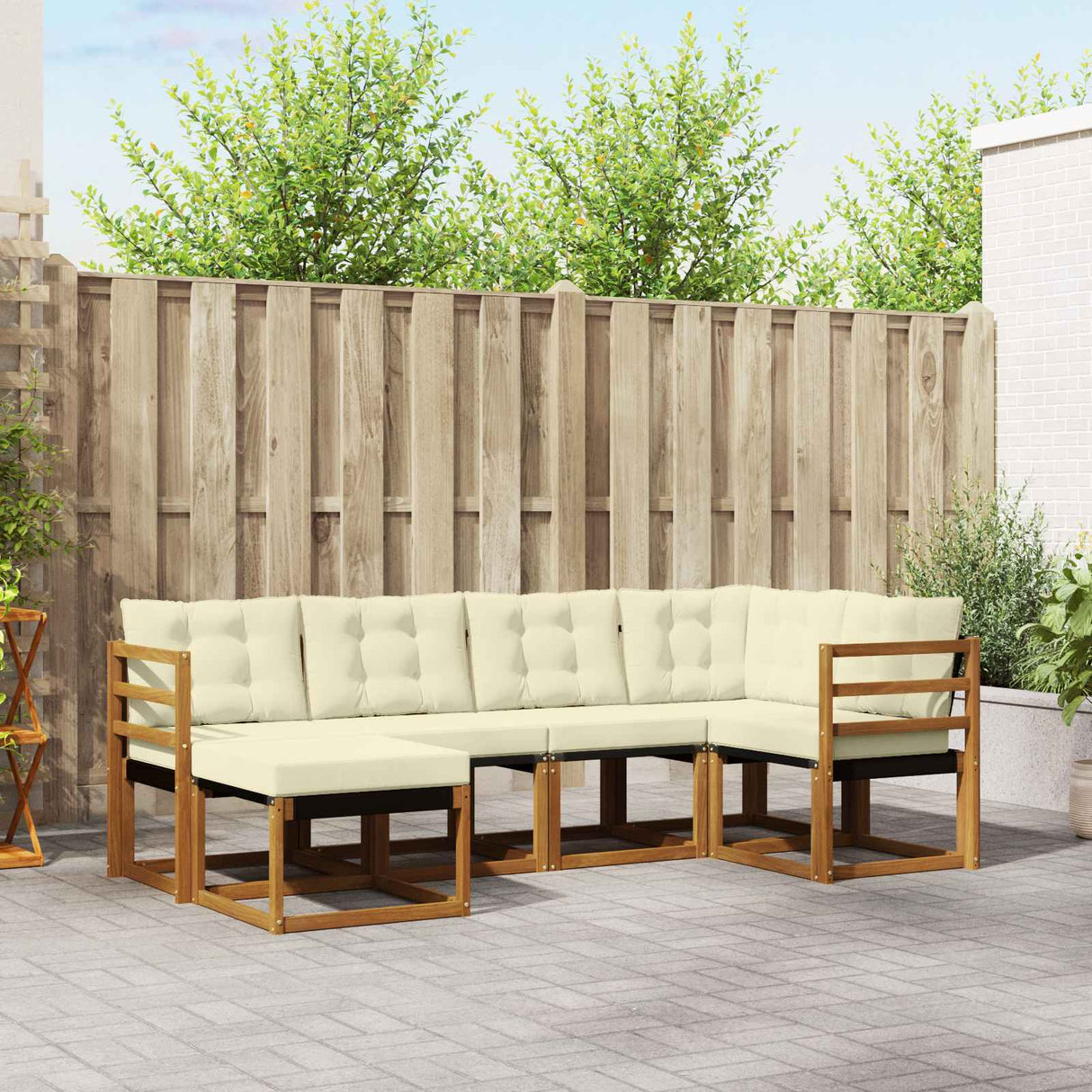 vidaXL Buiten bank set met kussen 6 pcs Natuurlijk en Crème
