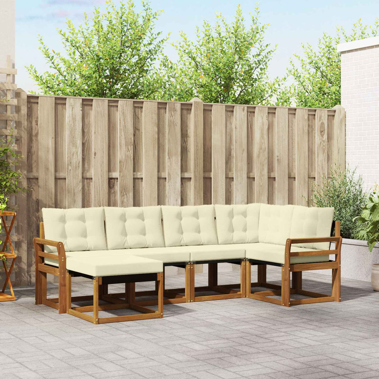 vidaXL Buiten bank set met kussen 6 pcs Natuurlijk en Crème