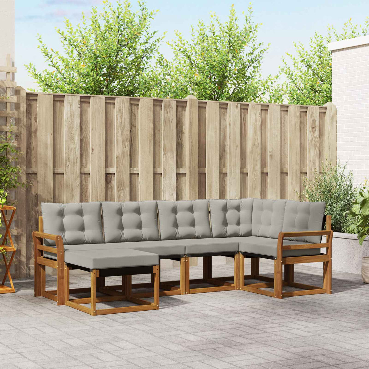 vidaXL Buiten bank set met kussen 6 pcs Natuurlijk en Crème