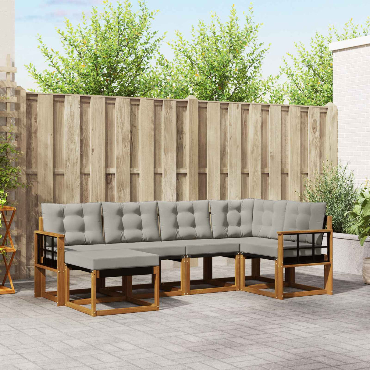 vidaXL Buiten bank set met kussen 6 pcs Natuurlijk en Crème