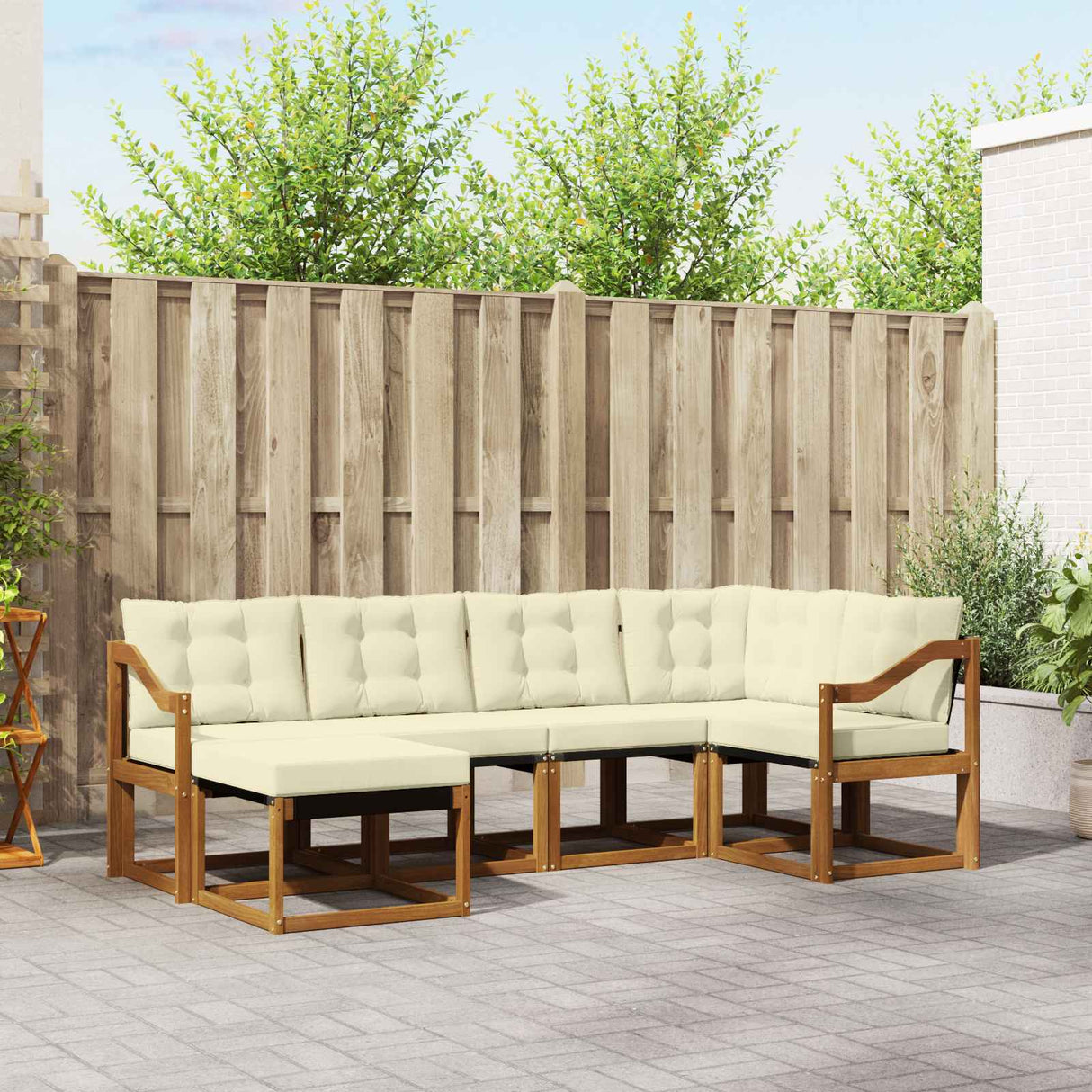 vidaXL Buiten bank set met kussen 6 pcs Natuurlijk en Crème