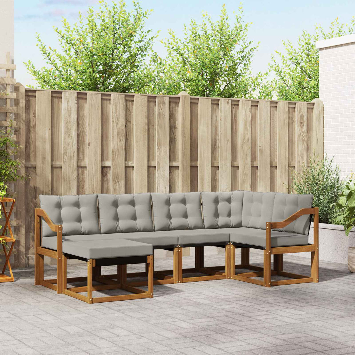 vidaXL Buiten bank set met kussen 6 pcs Natuurlijk en Crème