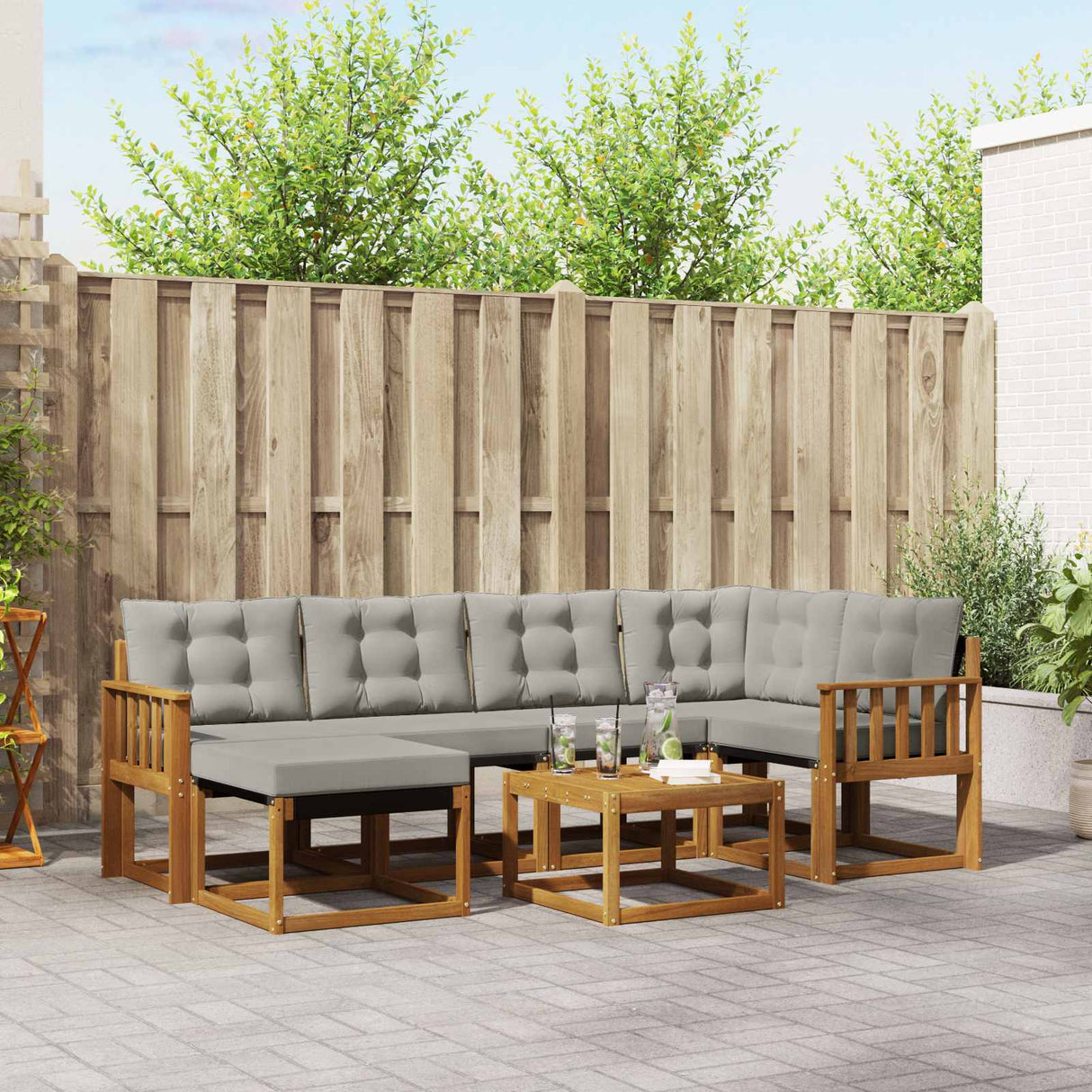 vidaXL Buiten bank set met kussen 7 pcs Natuurlijk en Crème