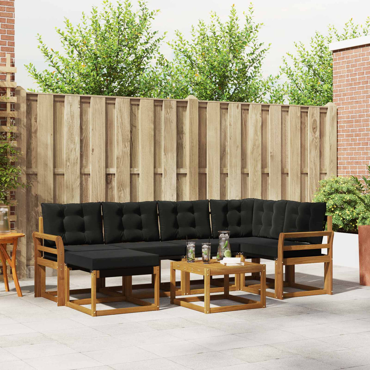 vidaXL Buiten bank set met kussen 7 pcs Natuurlijk en Crème