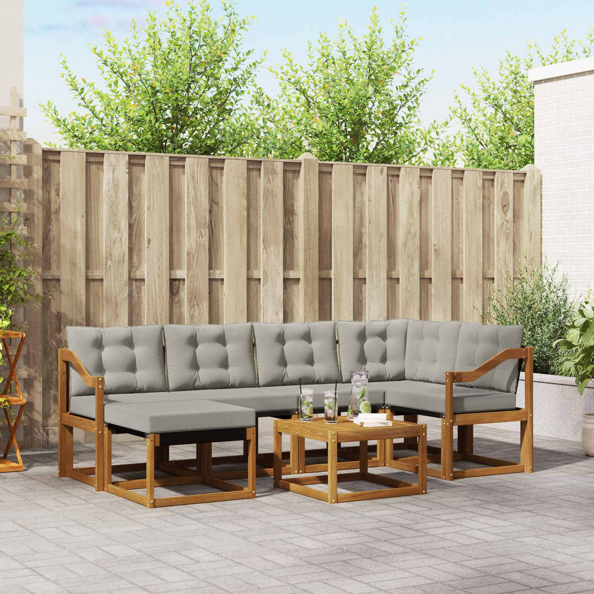 vidaXL Buiten bank set met kussen 7 pcs Natuurlijk en Crème