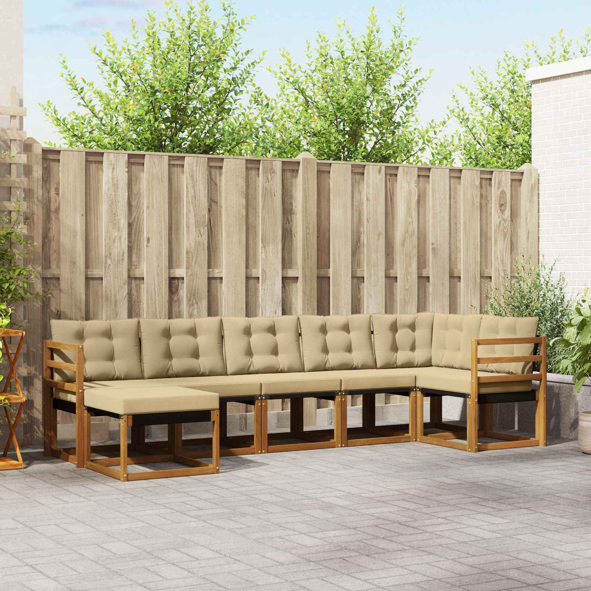 vidaXL Buiten bank set met kussen 7 pcs Natuurlijk en Crème