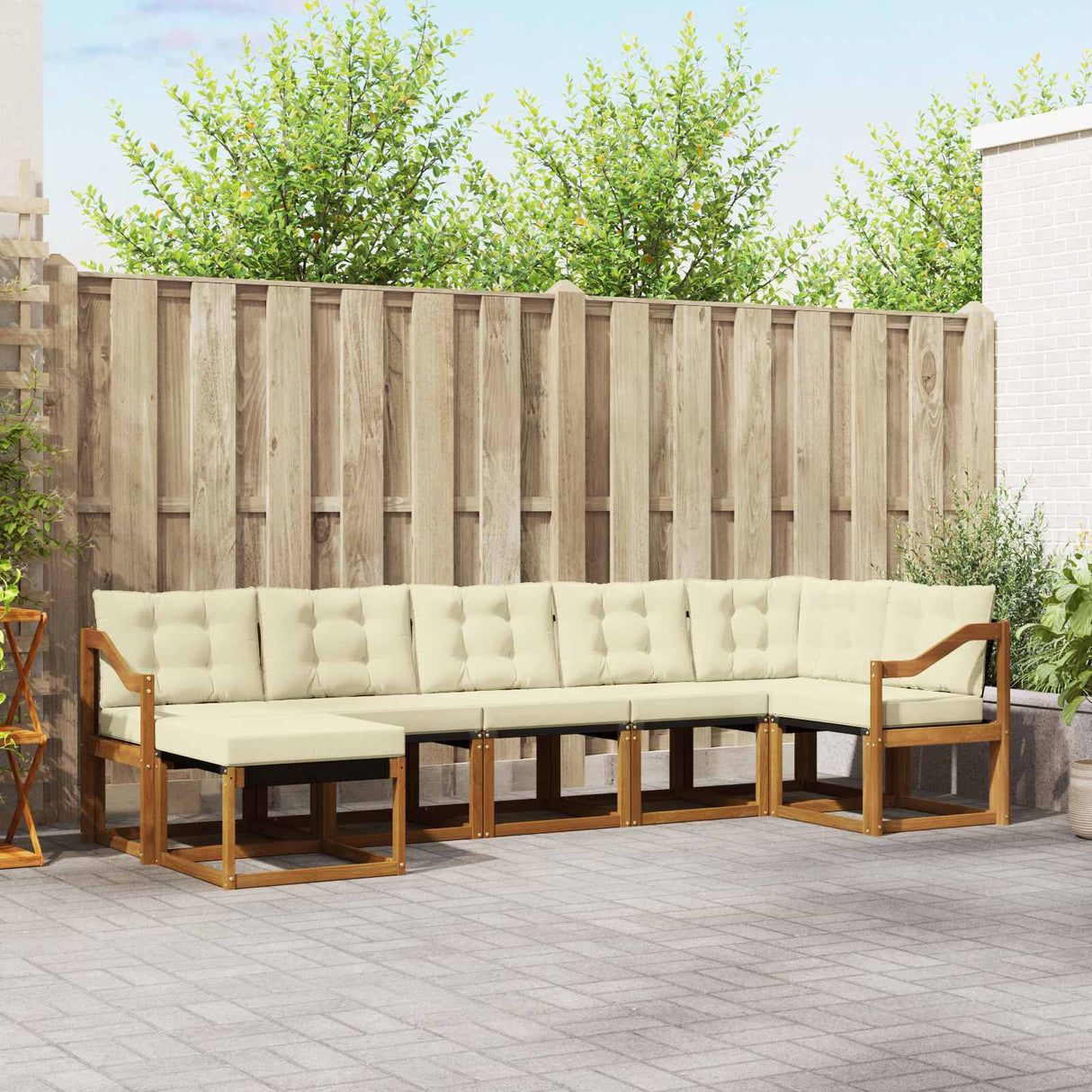 vidaXL Buiten bank set met kussen 7 pcs Natuurlijk en Crème
