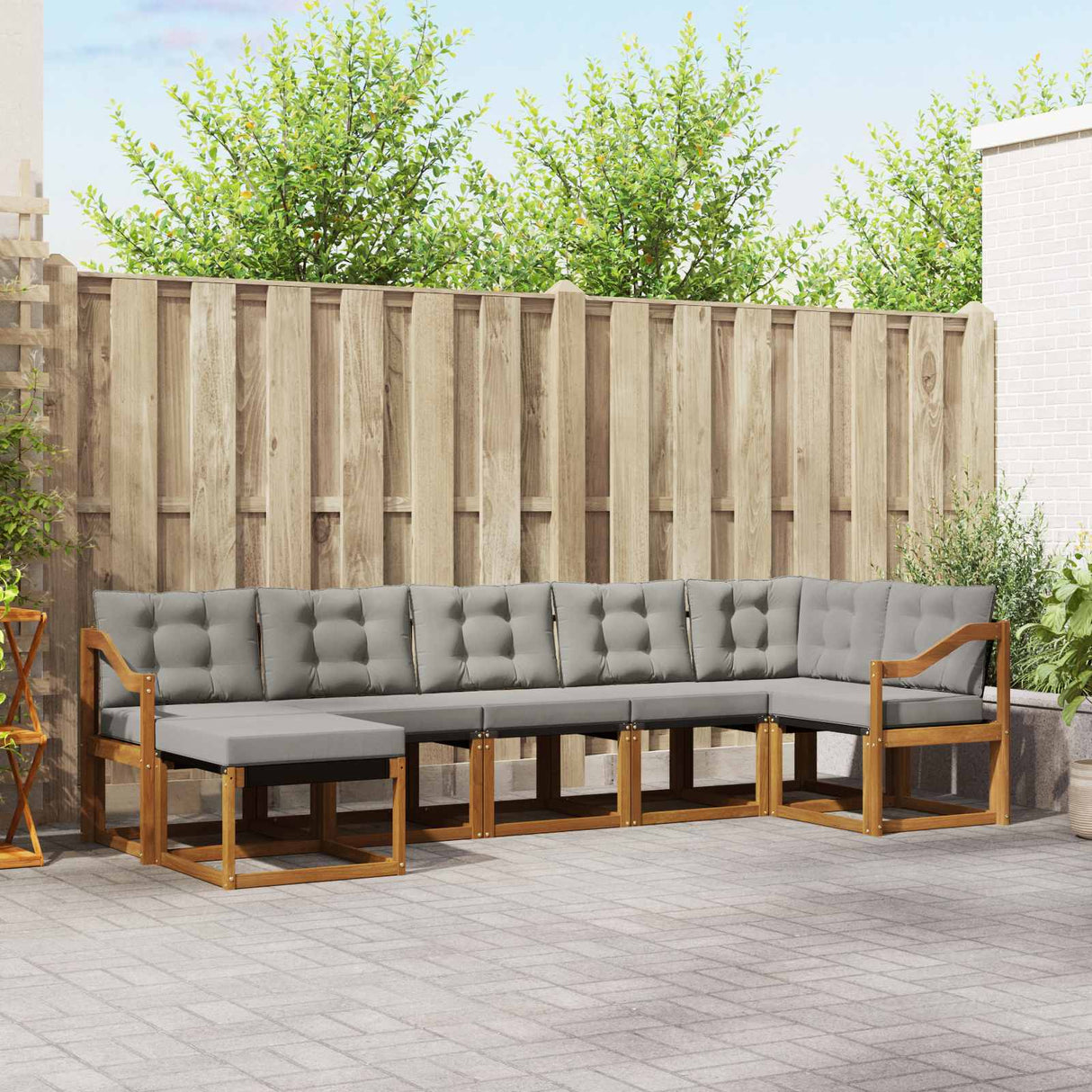 vidaXL Buiten bank set met kussen 7 pcs Natuurlijk en Crème