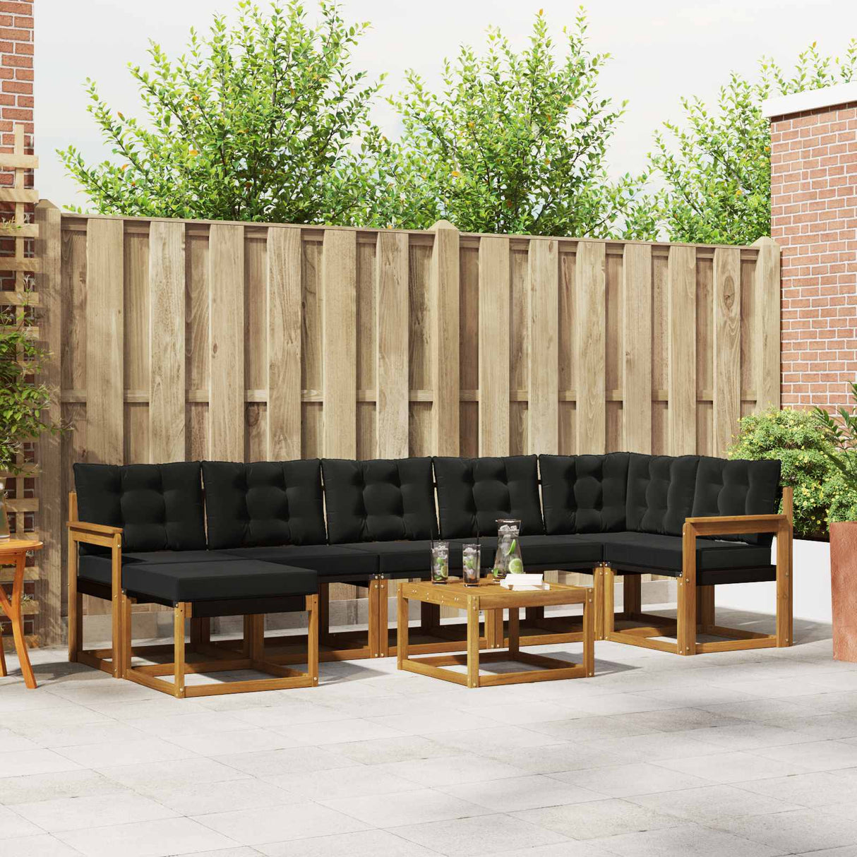 vidaXL Buiten bank set met kussen 8 pcs Natuurlijk en Crème