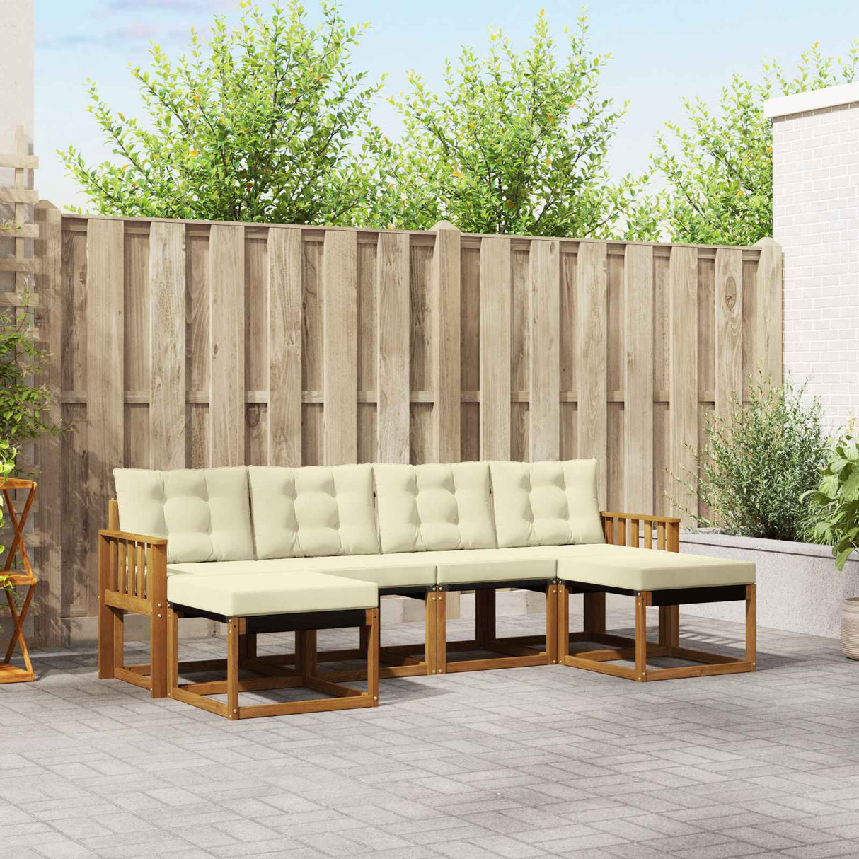 vidaXL Buiten bank set met kussen 6 pcs Natuurlijk en Crème