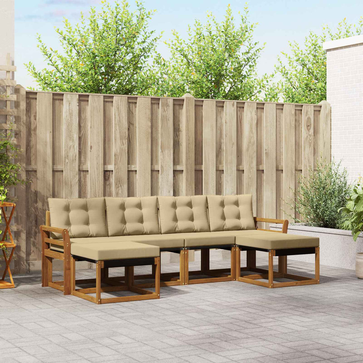 vidaXL Buiten bank set met kussen 6 pcs Natuurlijk en Crème