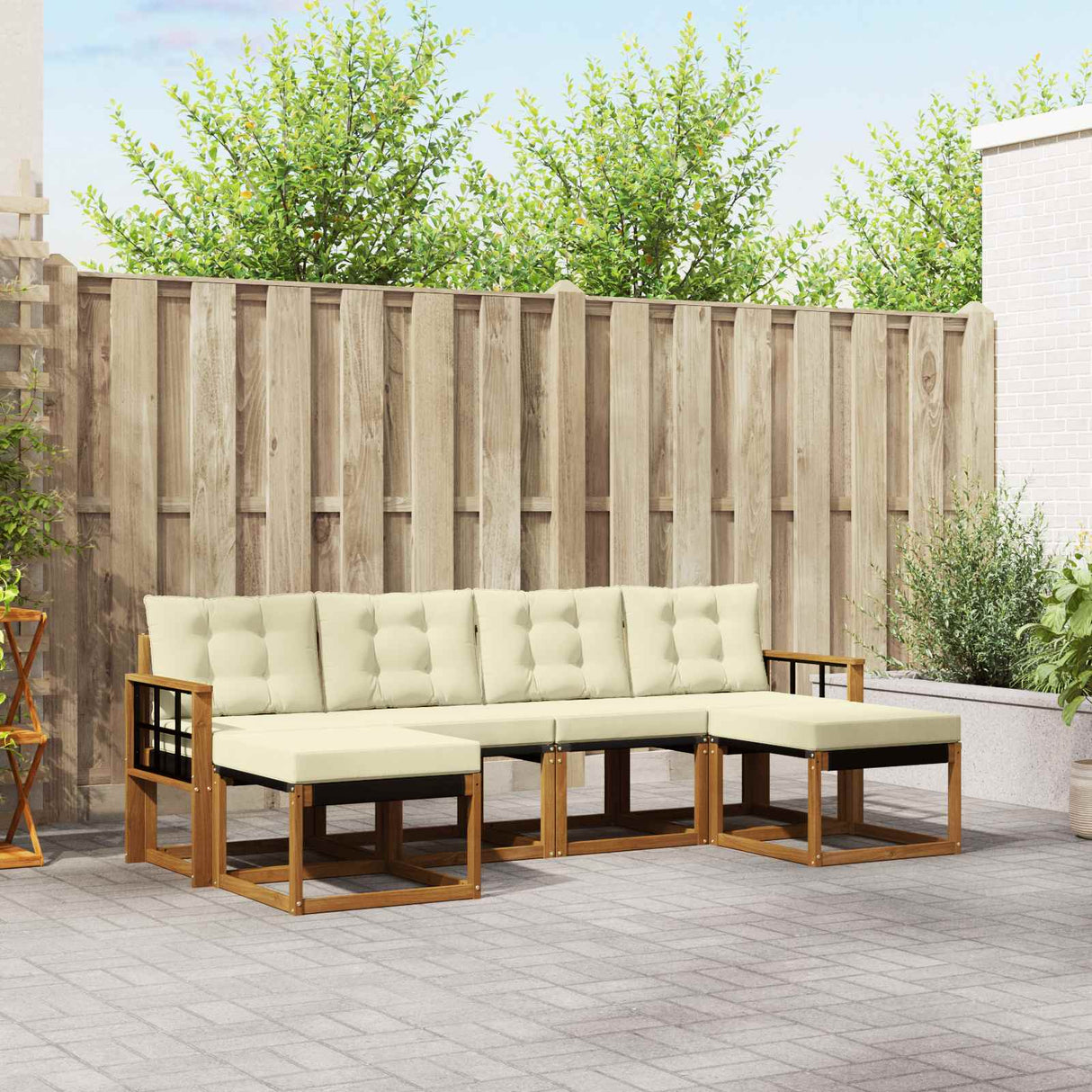 vidaXL Buiten bank set met kussen 6 pcs Natuurlijk en Crème