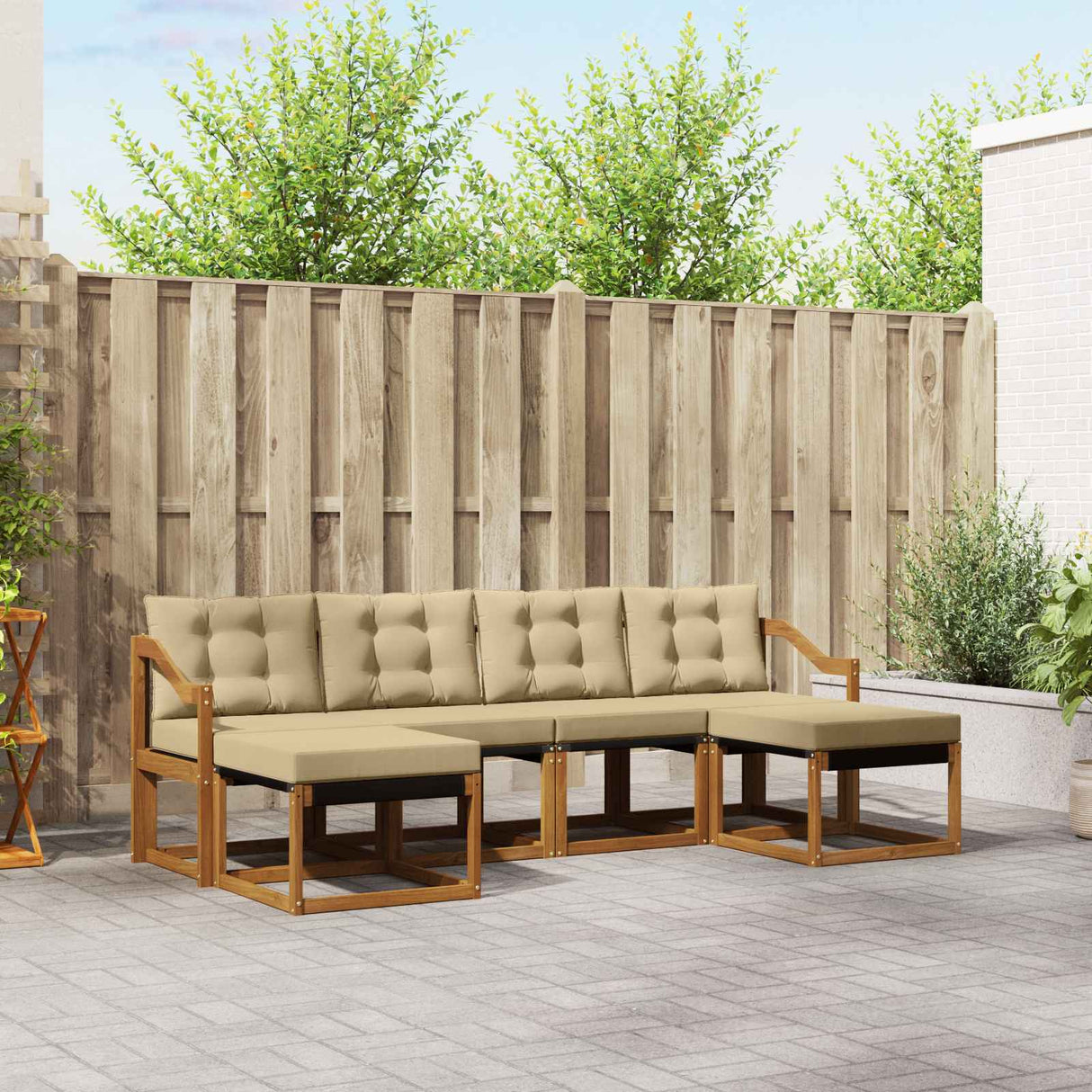 vidaXL Buiten bank set met kussen 6 pcs Natuurlijk en Crème