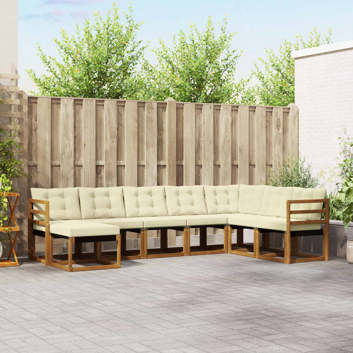 vidaXL Buiten bank set met kussen 8 pcs Natuurlijk en Crème