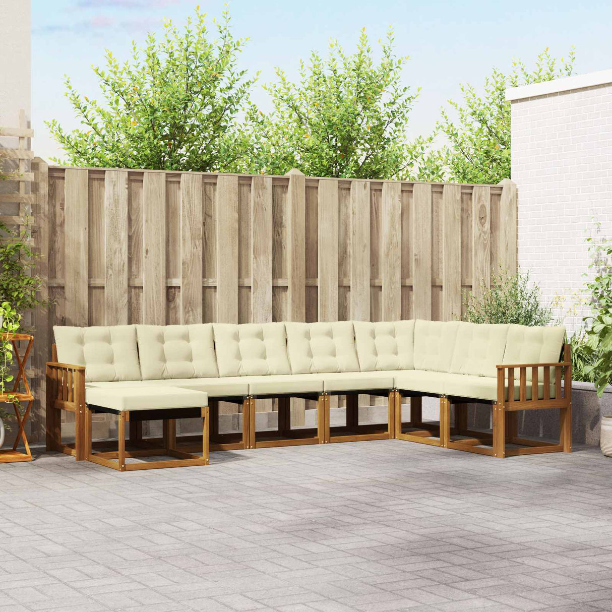 vidaXL Buiten bank set met kussen 8 pcs Natuurlijk en Crème