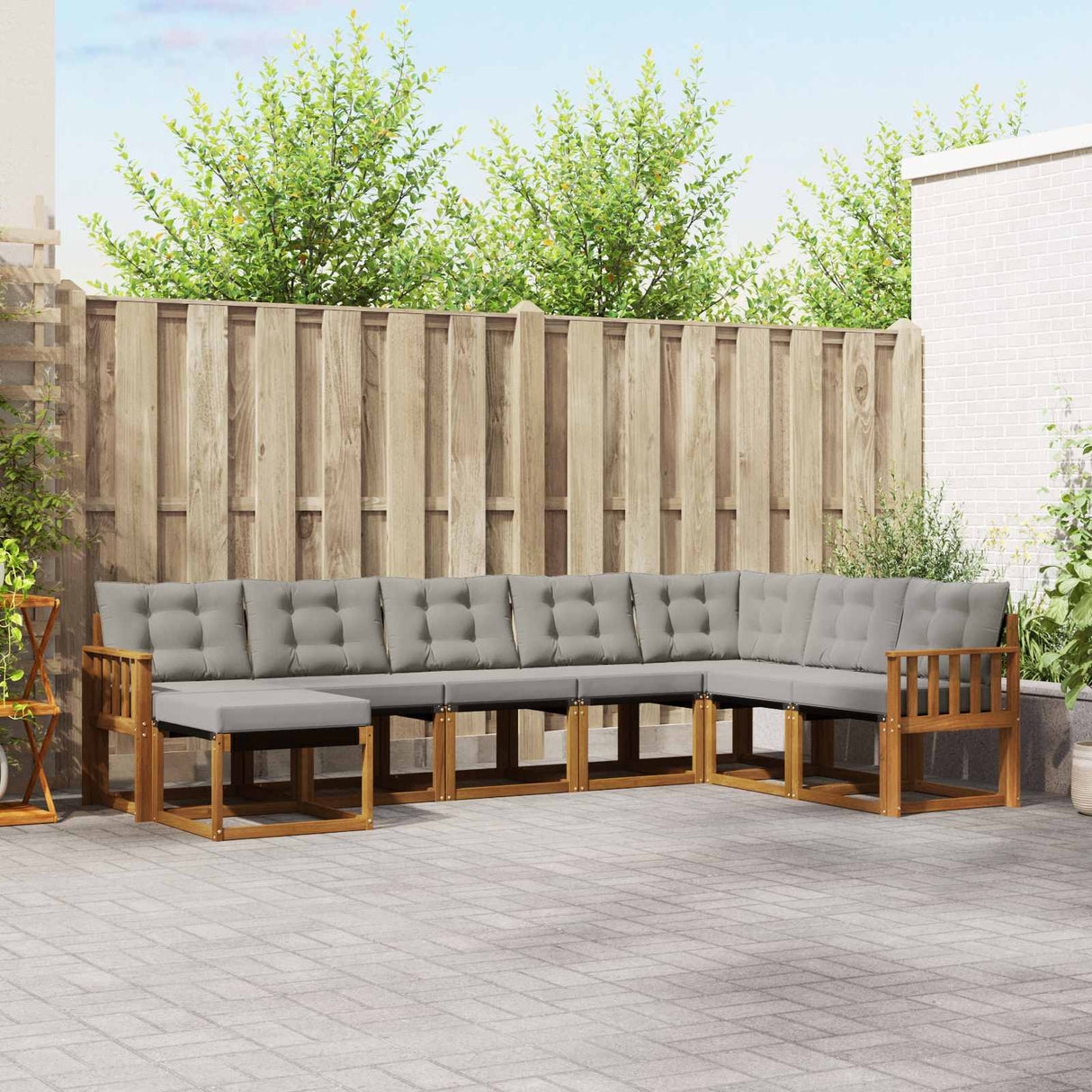 vidaXL Buiten bank set met kussen 8 pcs Natuurlijk en Crème