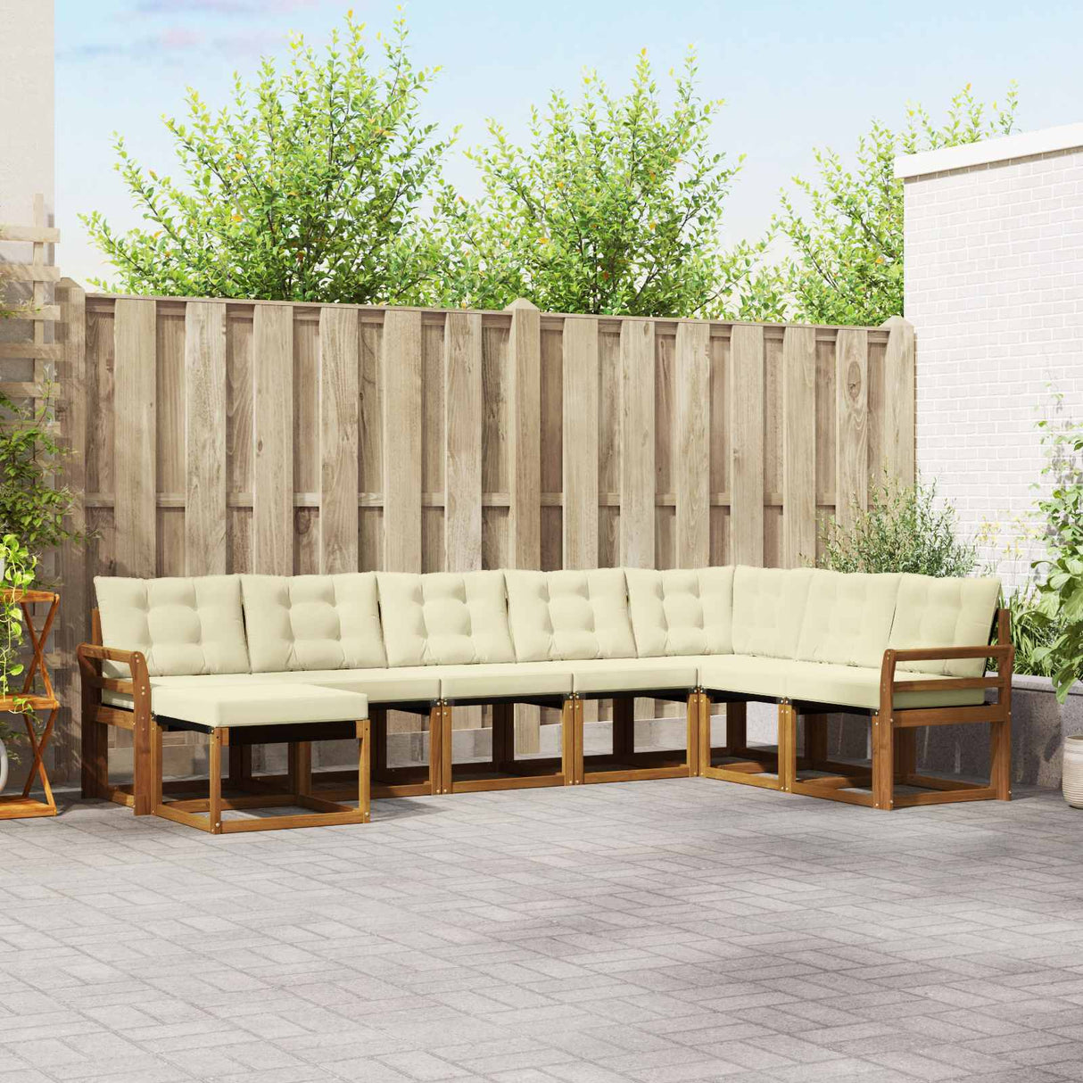 vidaXL Buiten bank set met kussen 8 pcs Natuurlijk en Crème