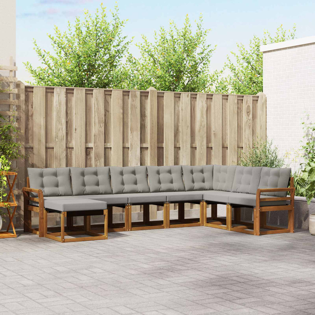 vidaXL Buiten bank set met kussen 8 pcs Natuurlijk en Crème