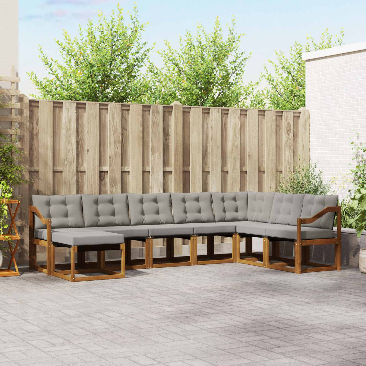 vidaXL Buiten bank set met kussen 8 pcs Natuurlijk en Crème