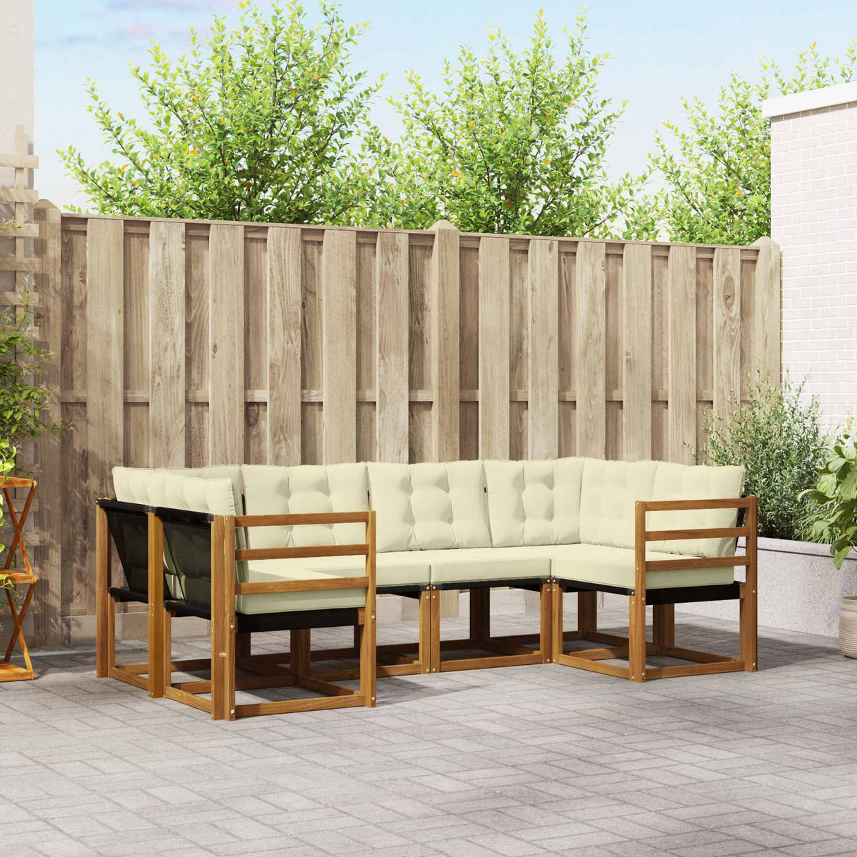 vidaXL Buiten bank set met kussen 6 pcs Natuurlijk en Crème