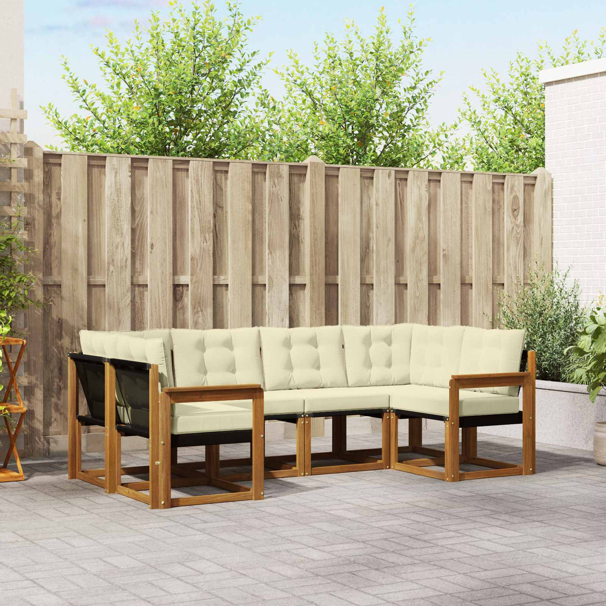 vidaXL Buiten bank set met kussen 6 pcs Natuurlijk en Crème