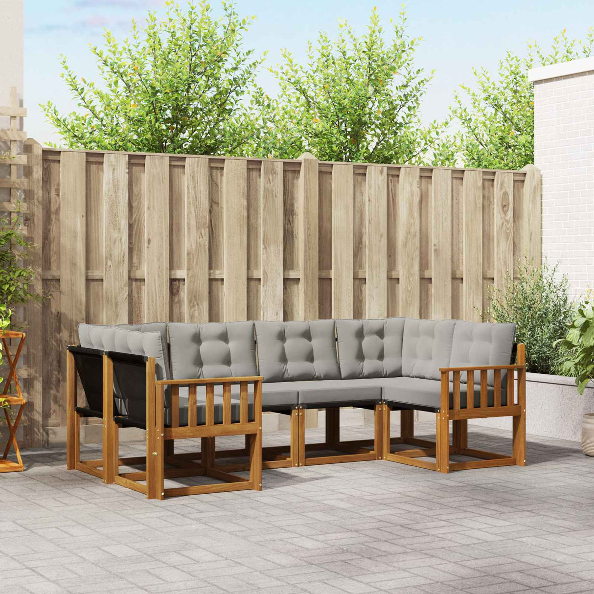vidaXL Buiten bank set met kussen 6 pcs Natuurlijk en Crème