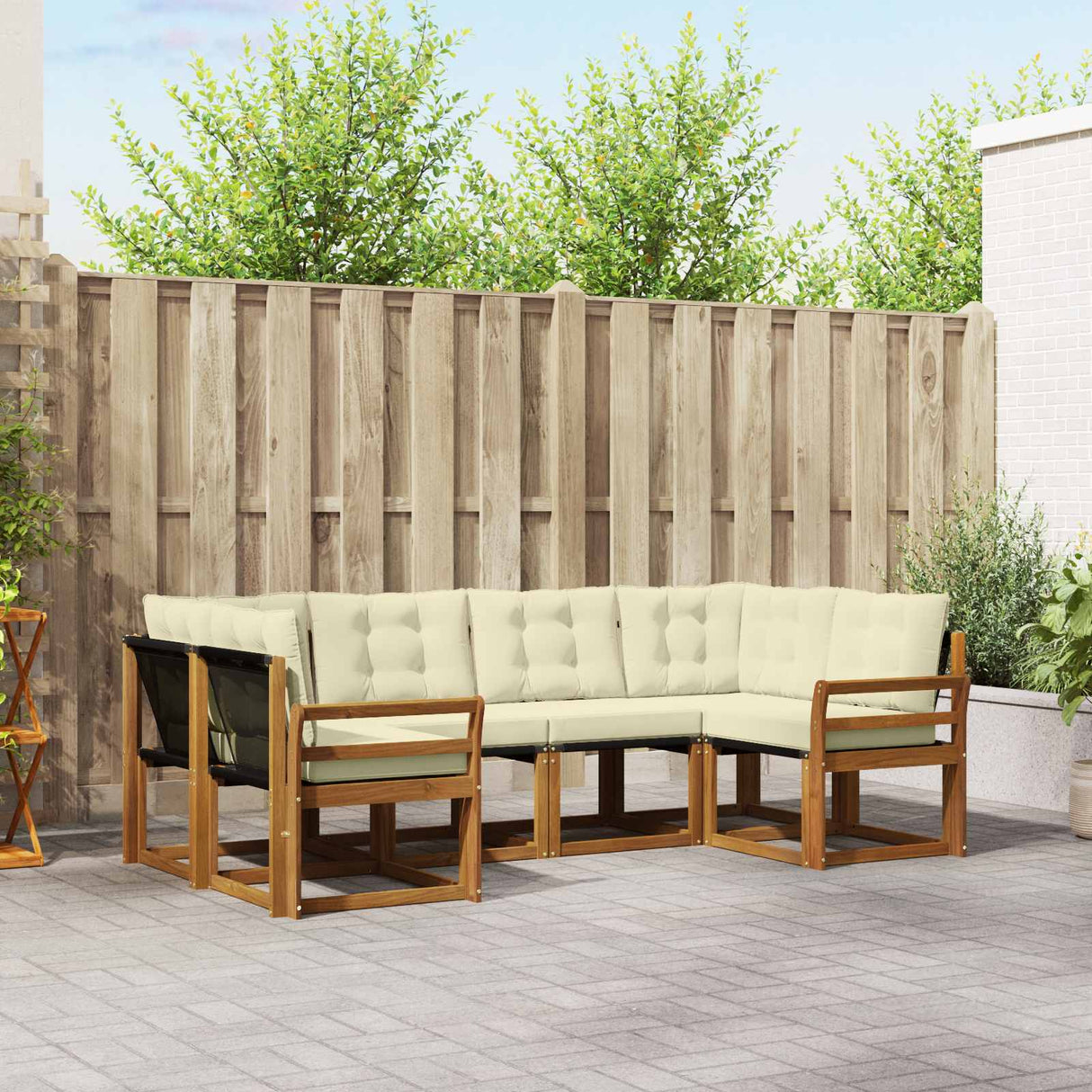 vidaXL Buiten bank set met kussen 6 pcs Natuurlijk en Crème