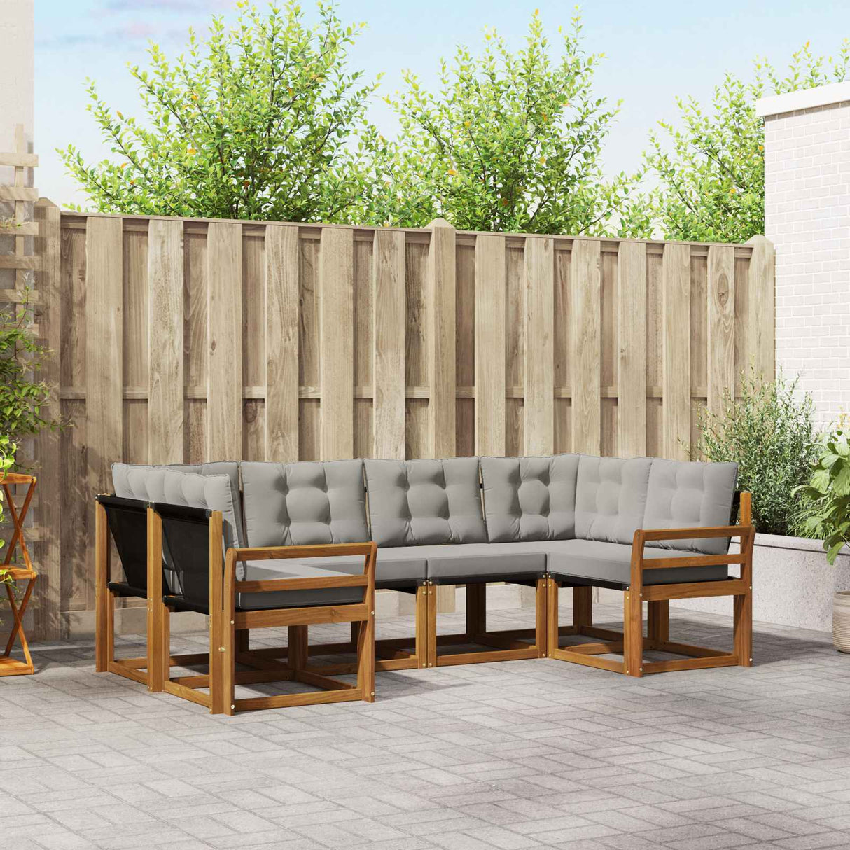 vidaXL Buiten bank set met kussen 6 pcs Natuurlijk en Crème