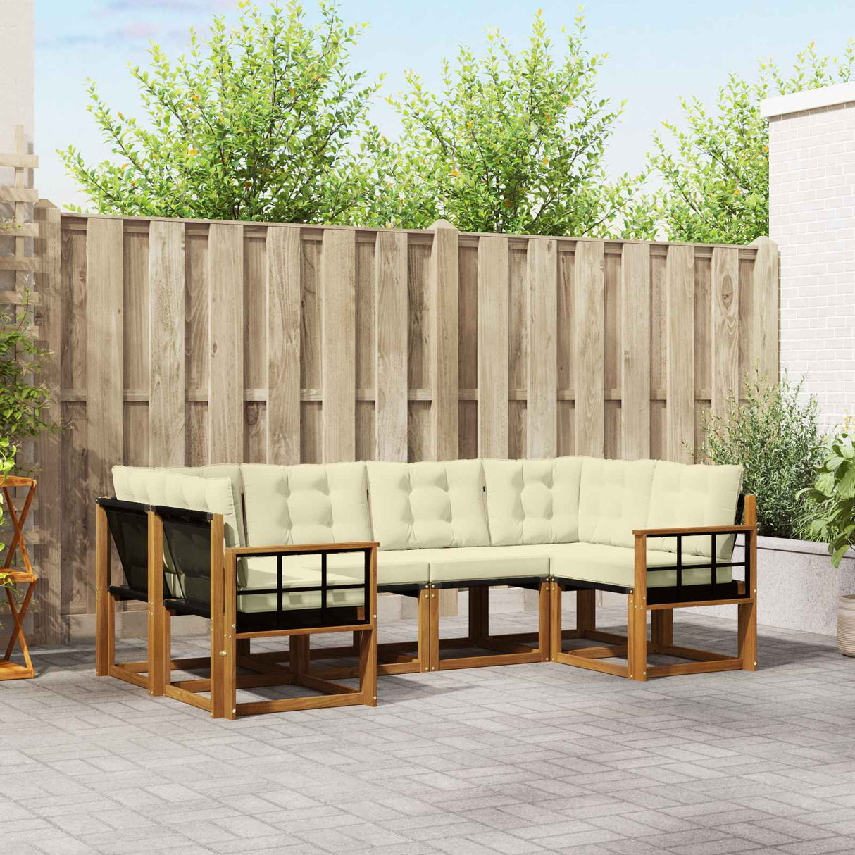 vidaXL Buiten bank set met kussen 6 pcs Natuurlijk en Crème